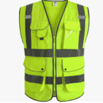 9 Pockets Class 2 High Visibility Zipper Front Safety Vest With Reflective Strips, Meets ANSI ISEA Standard